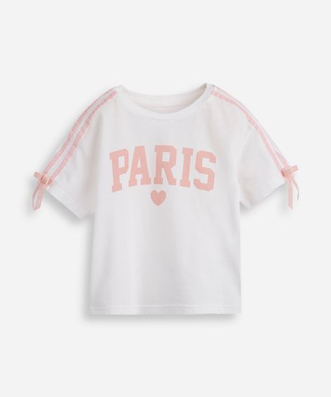 camiseta infantil de algodão paris com laços off white