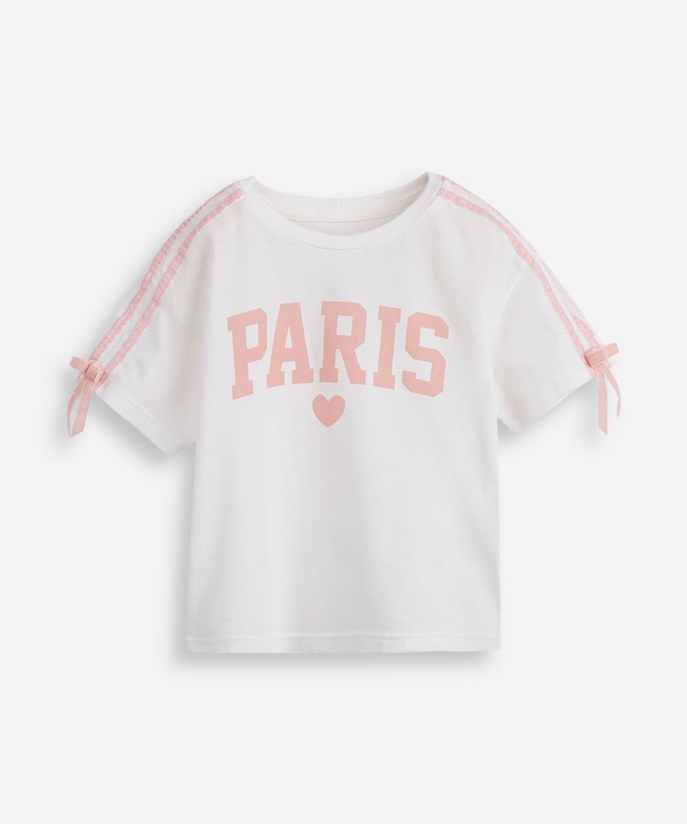 camiseta infantil de algodão paris com laços off white