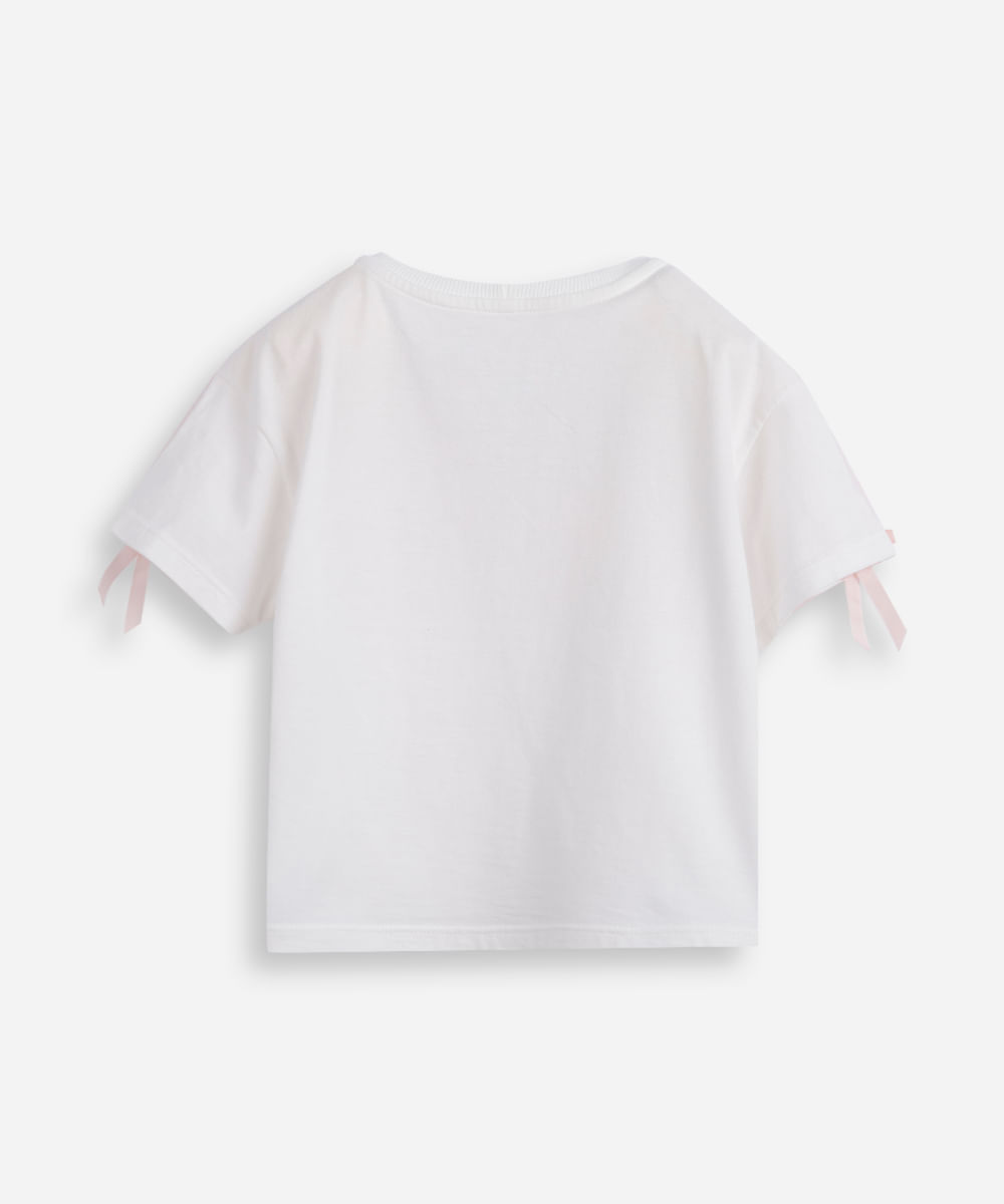 camiseta infantil de algodão paris com laços off white