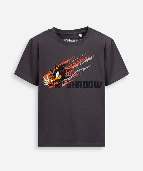 camiseta infantil de algodão shadow sonic cinza