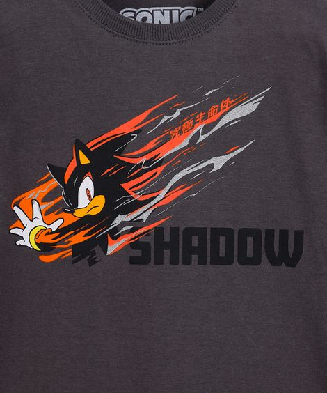 camiseta infantil de algodão shadow sonic cinza