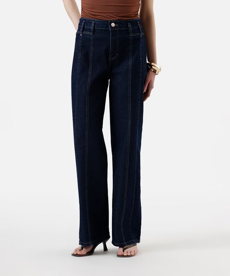 calça wide leg feminina jeans com recortes sawary azul