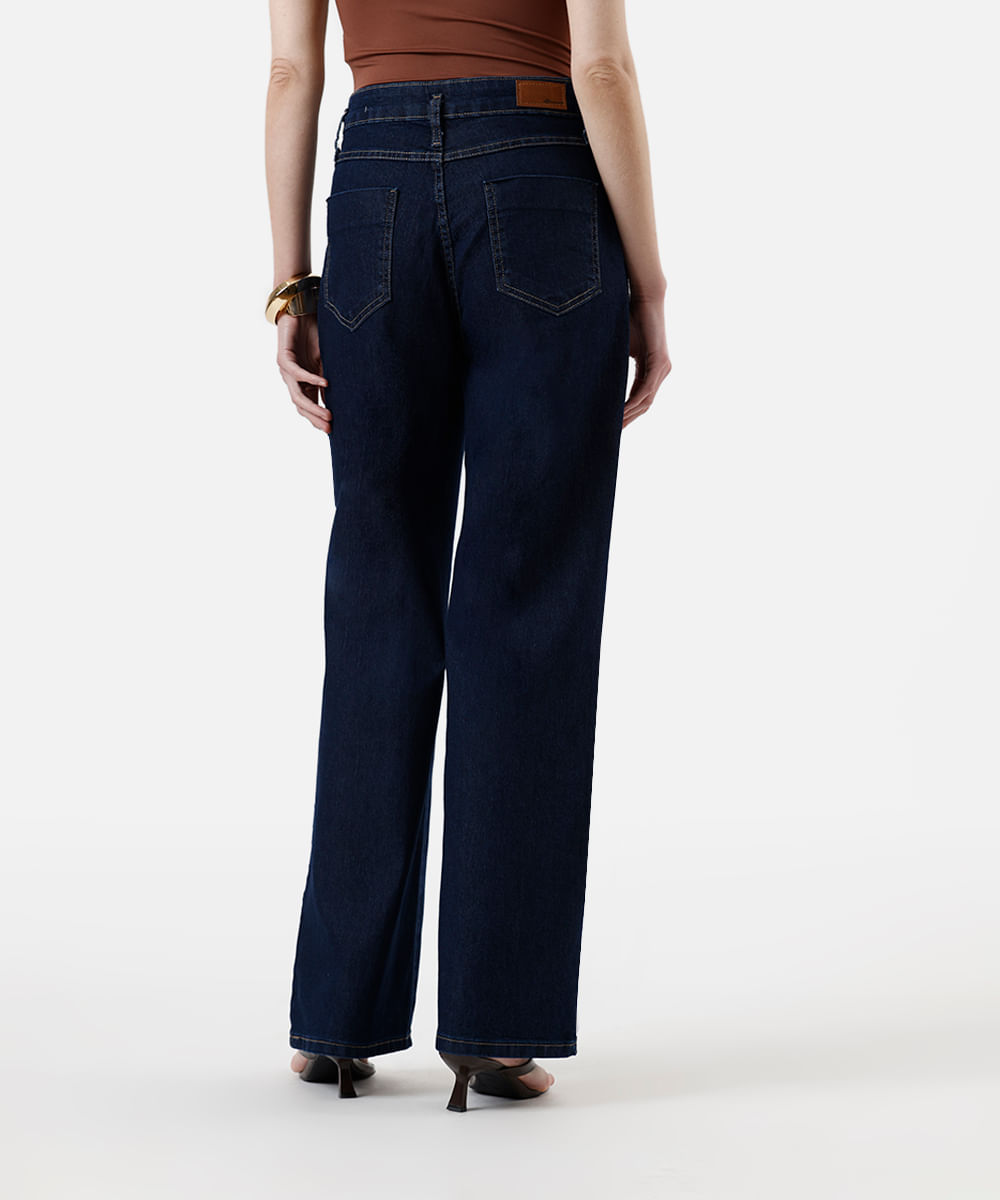 calça wide leg feminina jeans com recortes sawary azul