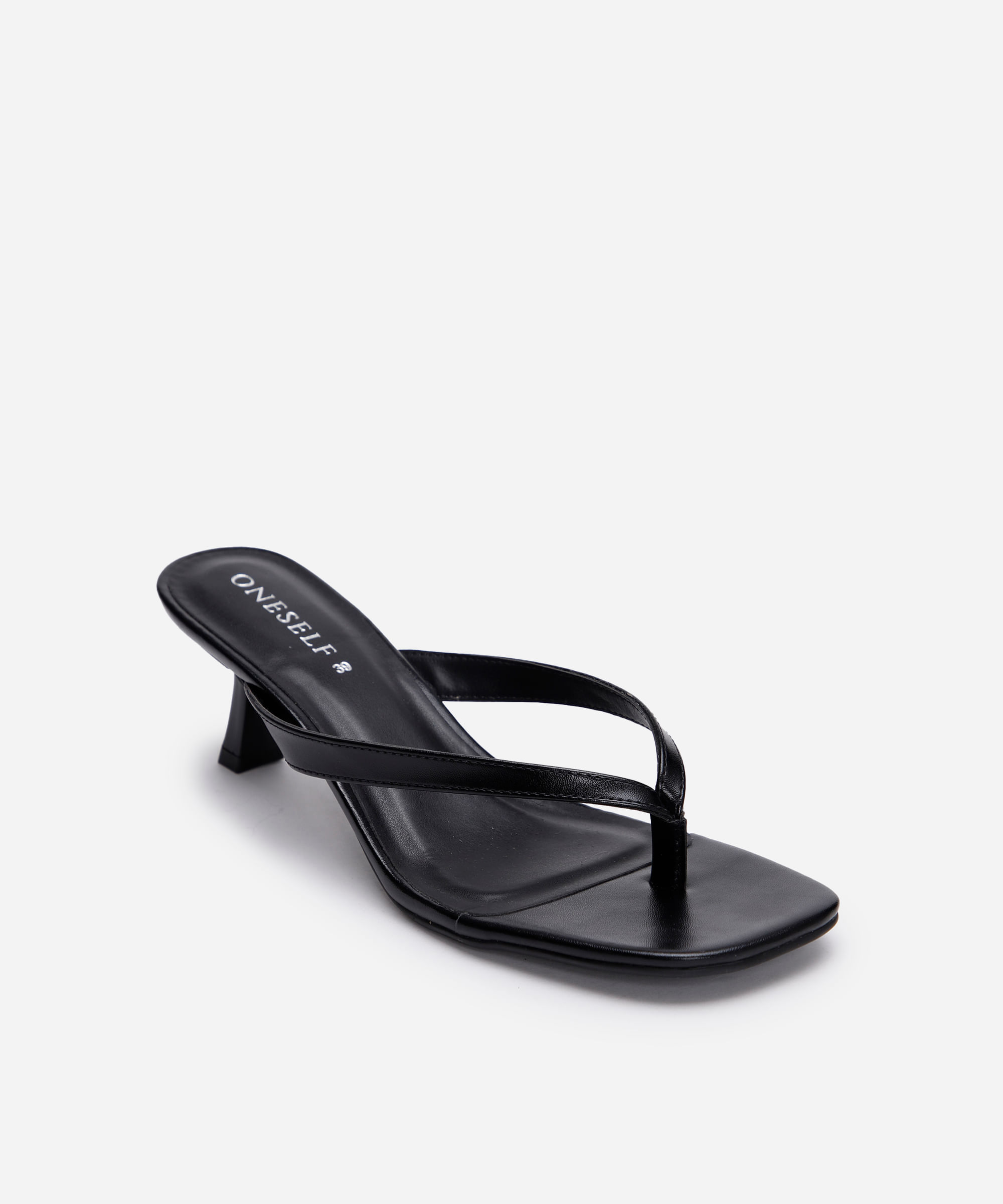 tamanco bico quadrado salto fino oneself preto