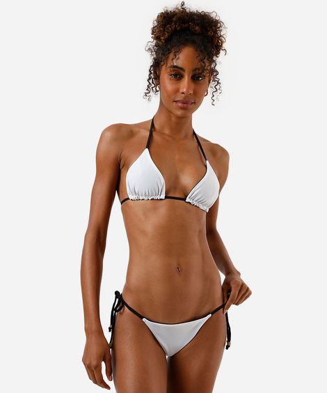 biquíni calcinha tanga feminina dupla face com amarração off white