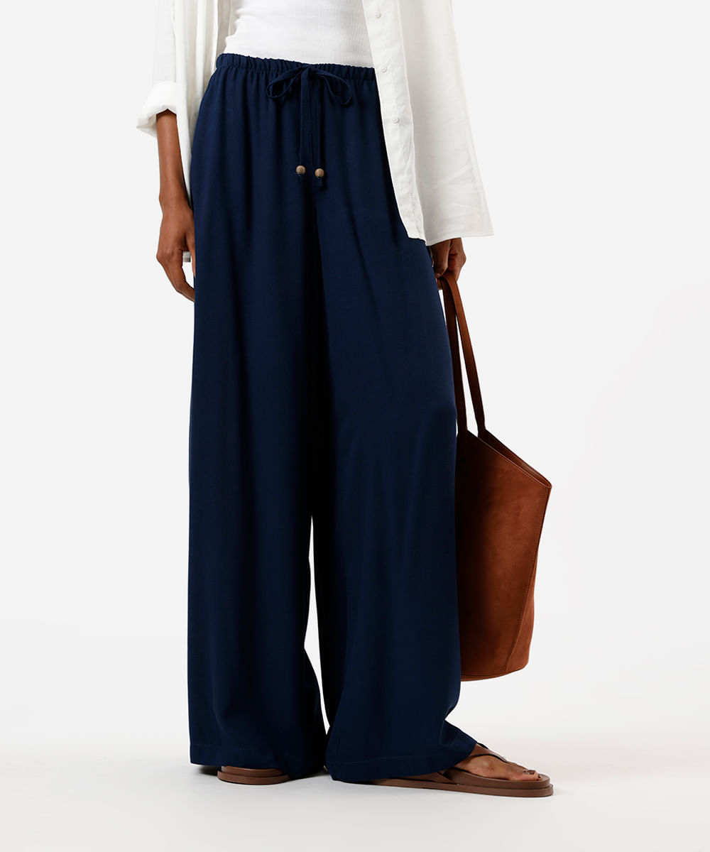 calça estilo pijama feminina de viscose cós elástico azul