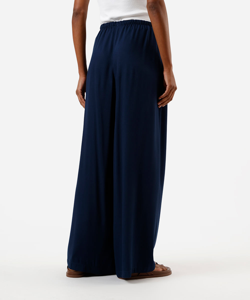 calça estilo pijama feminina de viscose cós elástico azul