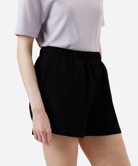 short básico feminino de moletom cós elástico preto