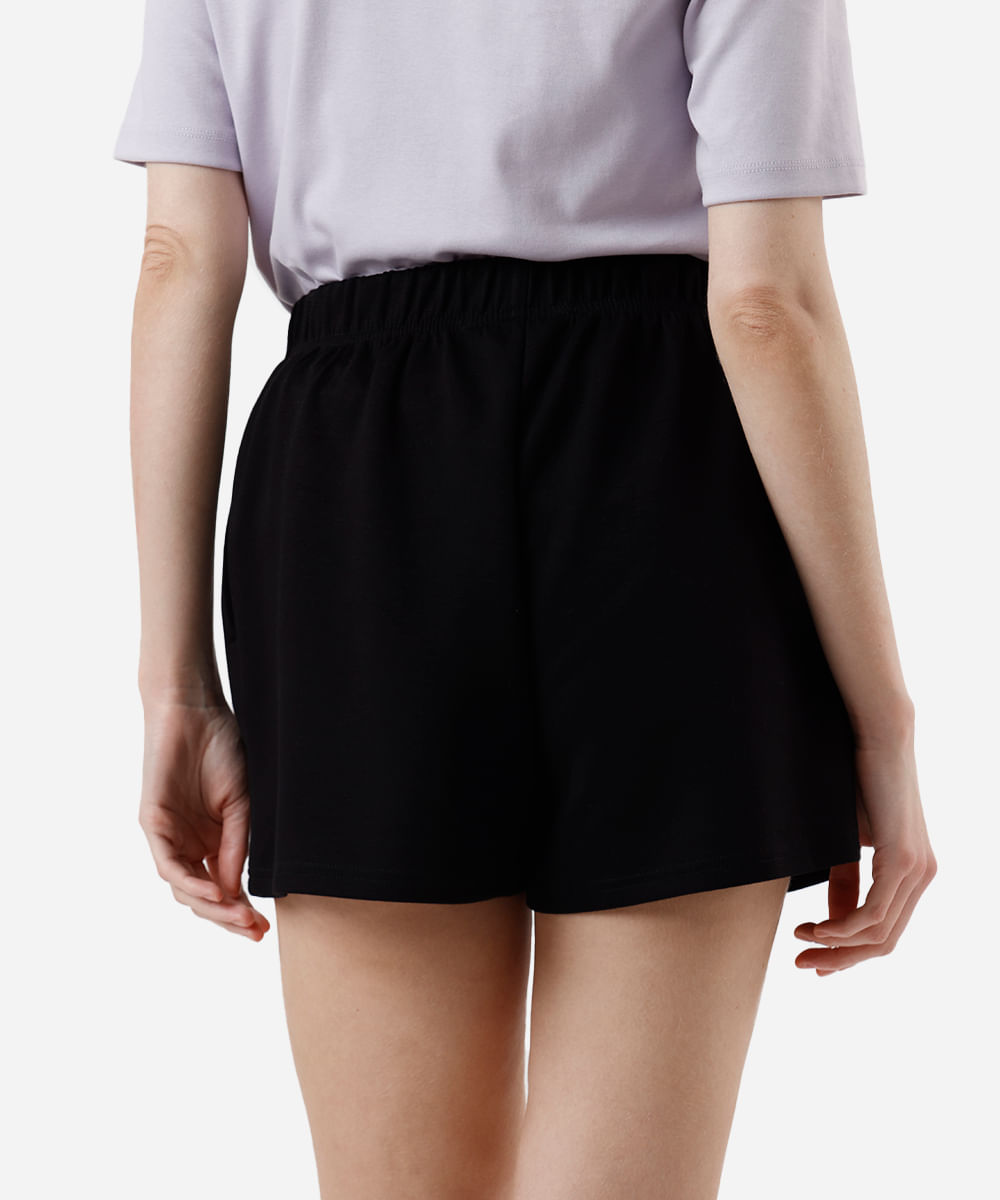 short básico feminino de moletom cós elástico preto