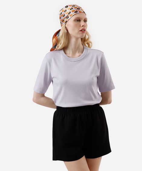 camiseta básica feminina de algodão peruano manga curta lilás