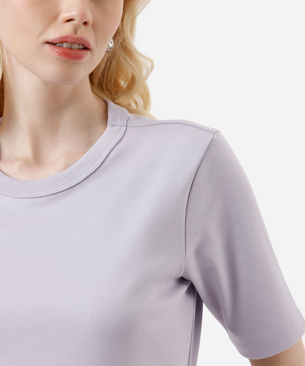 camiseta básica feminina de algodão peruano manga curta lilás
