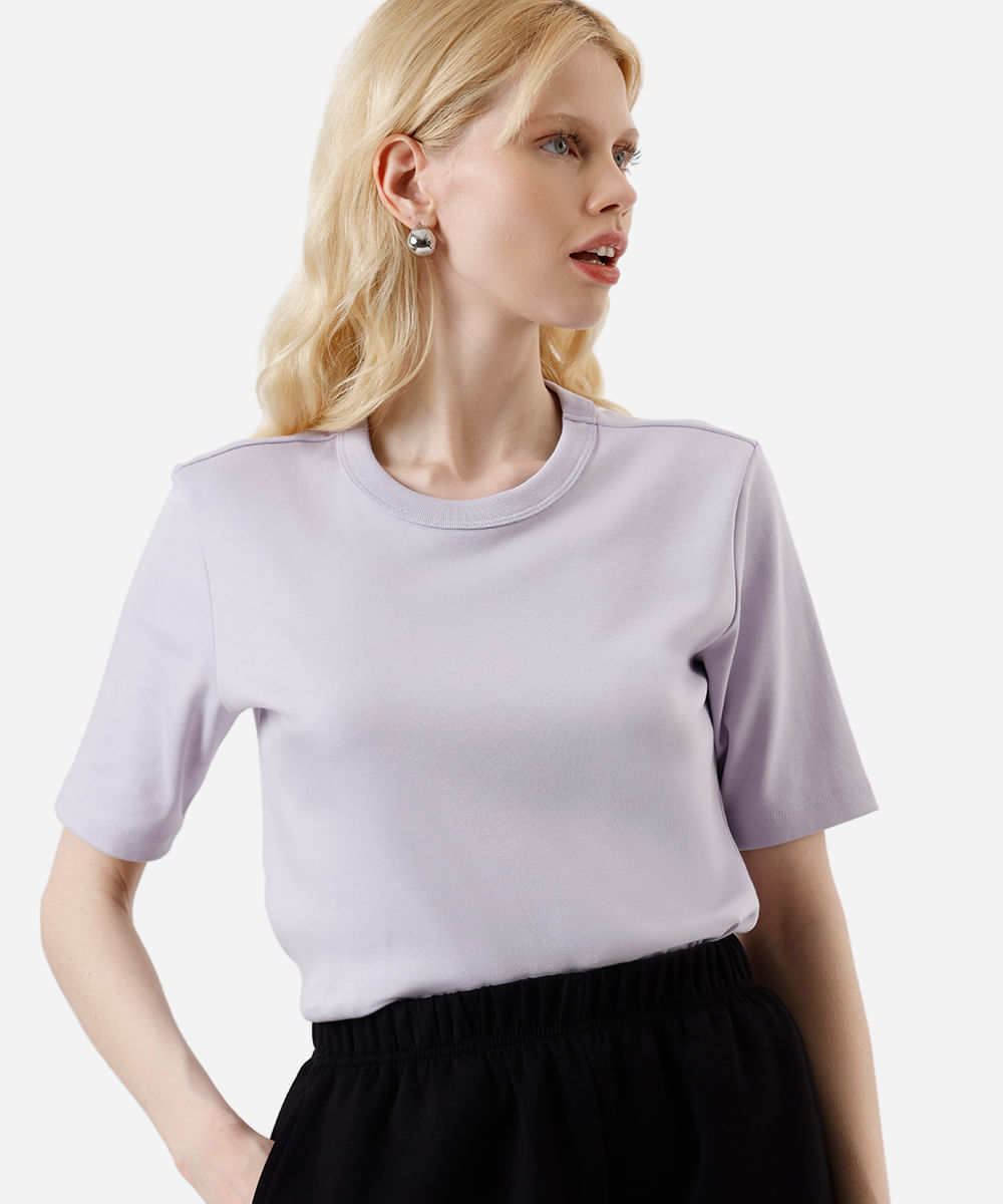 camiseta básica feminina de algodão peruano manga curta lilás