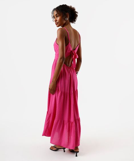 vestido midi feminino de viscose com recortes texturizado rosa
