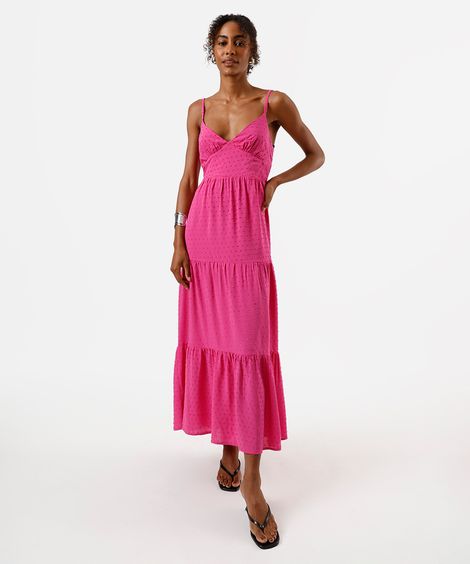 vestido midi feminino de viscose com recortes texturizado rosa