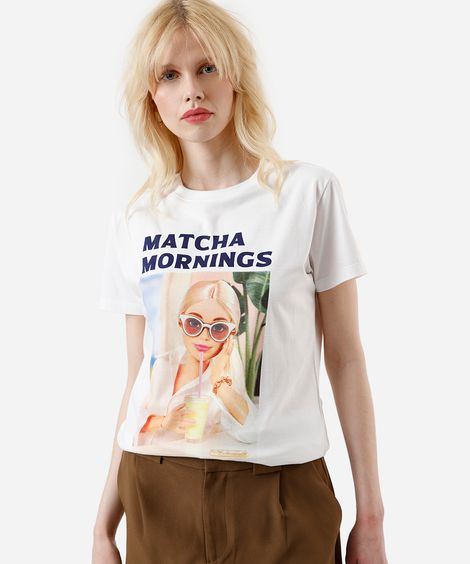 camiseta feminina de algodão matcha mornings barbie off white