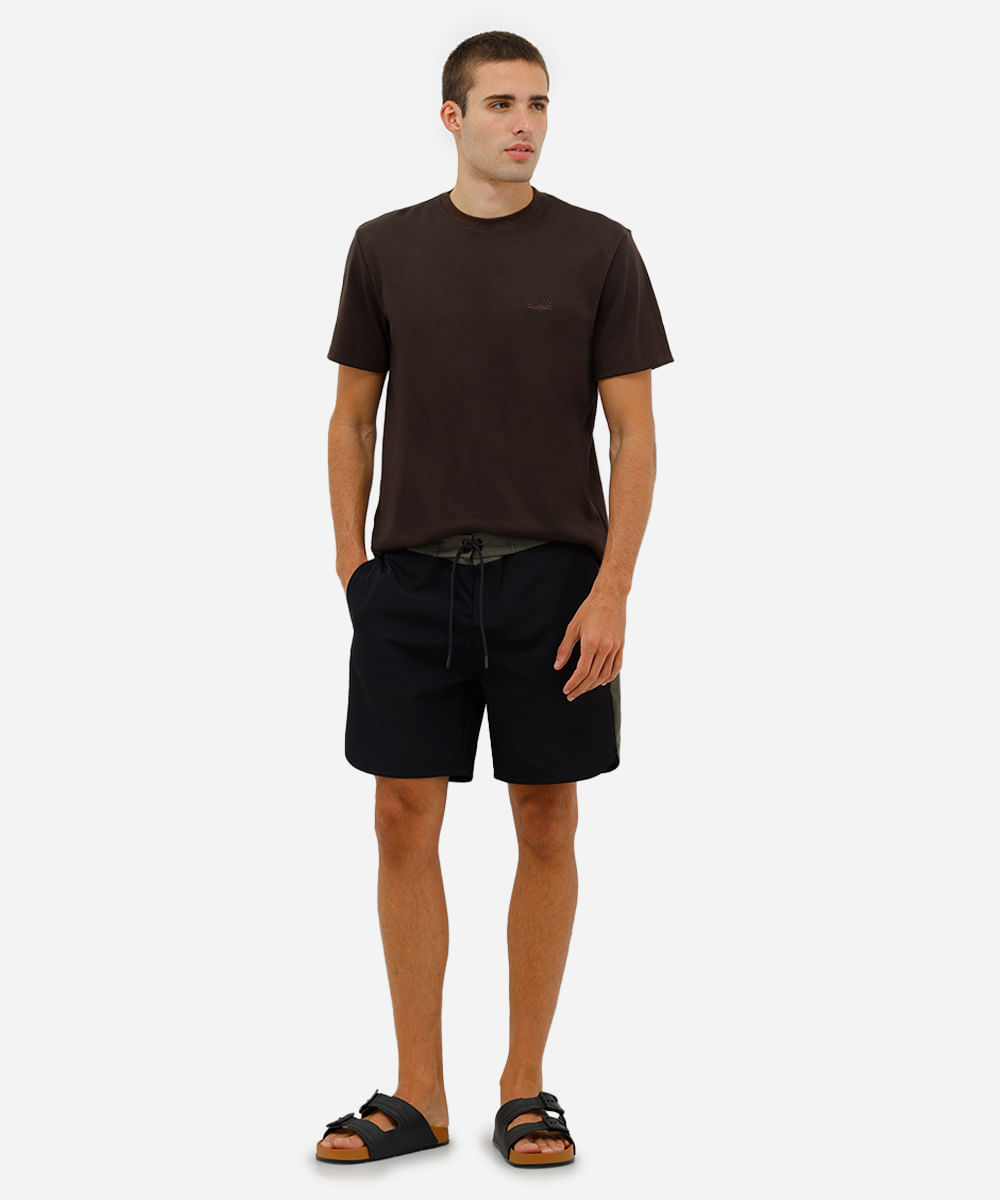 short boardshort masculino com recorte lateral preto