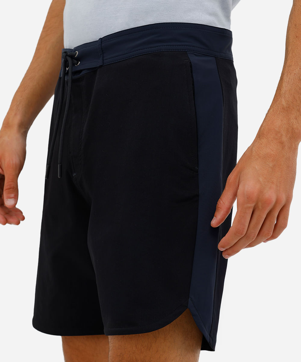 short boardshort masculino com recorte lateral azul marinho