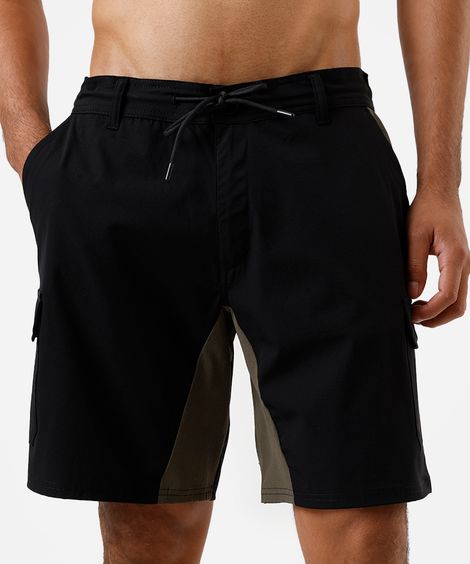 short boardshort masculino com recortes texturizado - preto