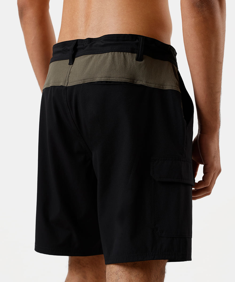 short boardshort masculino com recortes texturizado - preto