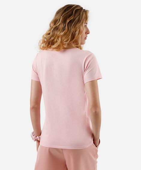 camiseta feminina de algodão hello kitty texturizada rosa