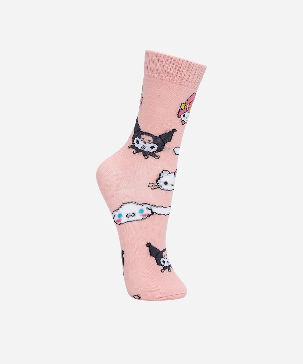 meia cano alto infantil hello kitty colorido