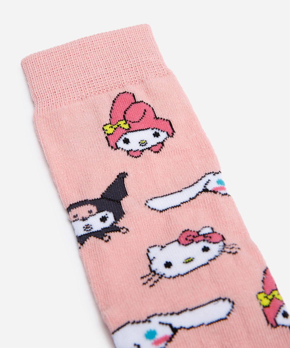 meia cano alto infantil hello kitty colorido