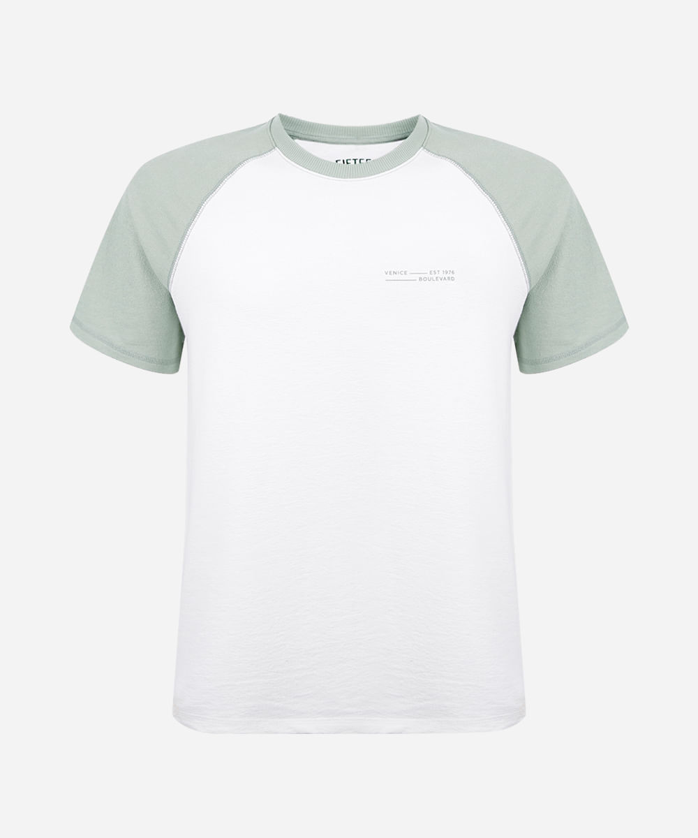 camiseta raglan juvenil de algodão estampada off white