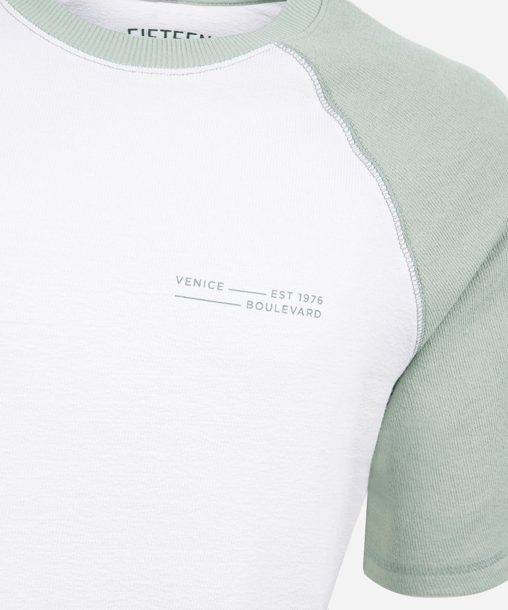 camiseta raglan juvenil de algodão estampada off white
