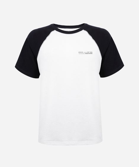 camiseta raglan juvenil de algodão estampada off white