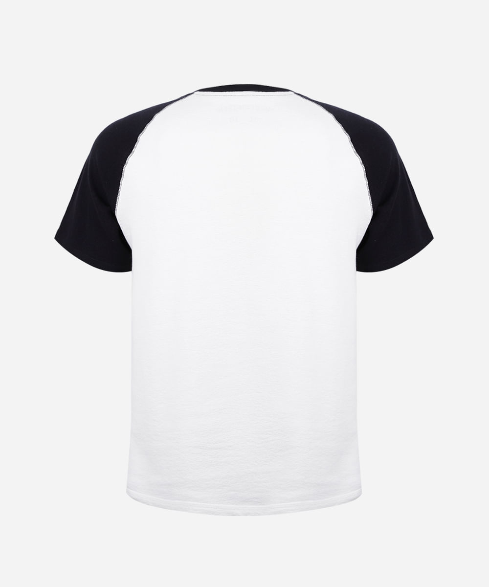 camiseta raglan juvenil de algodão estampada off white