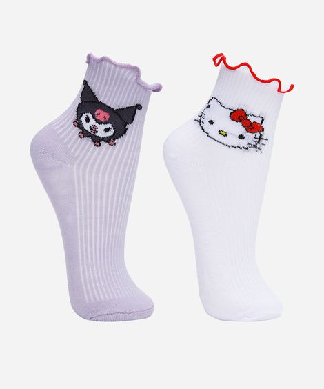 kit 2 meias infantis hello kitty kuromi colorido