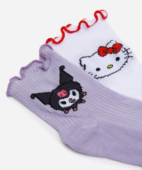 kit 2 meias infantis hello kitty kuromi colorido