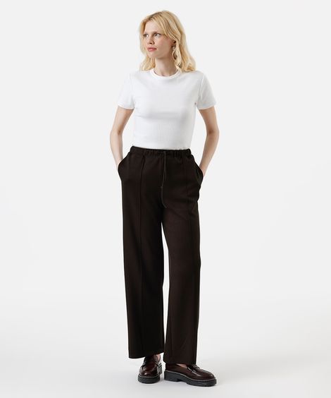 calça jogger básica feminina com nervura marrom