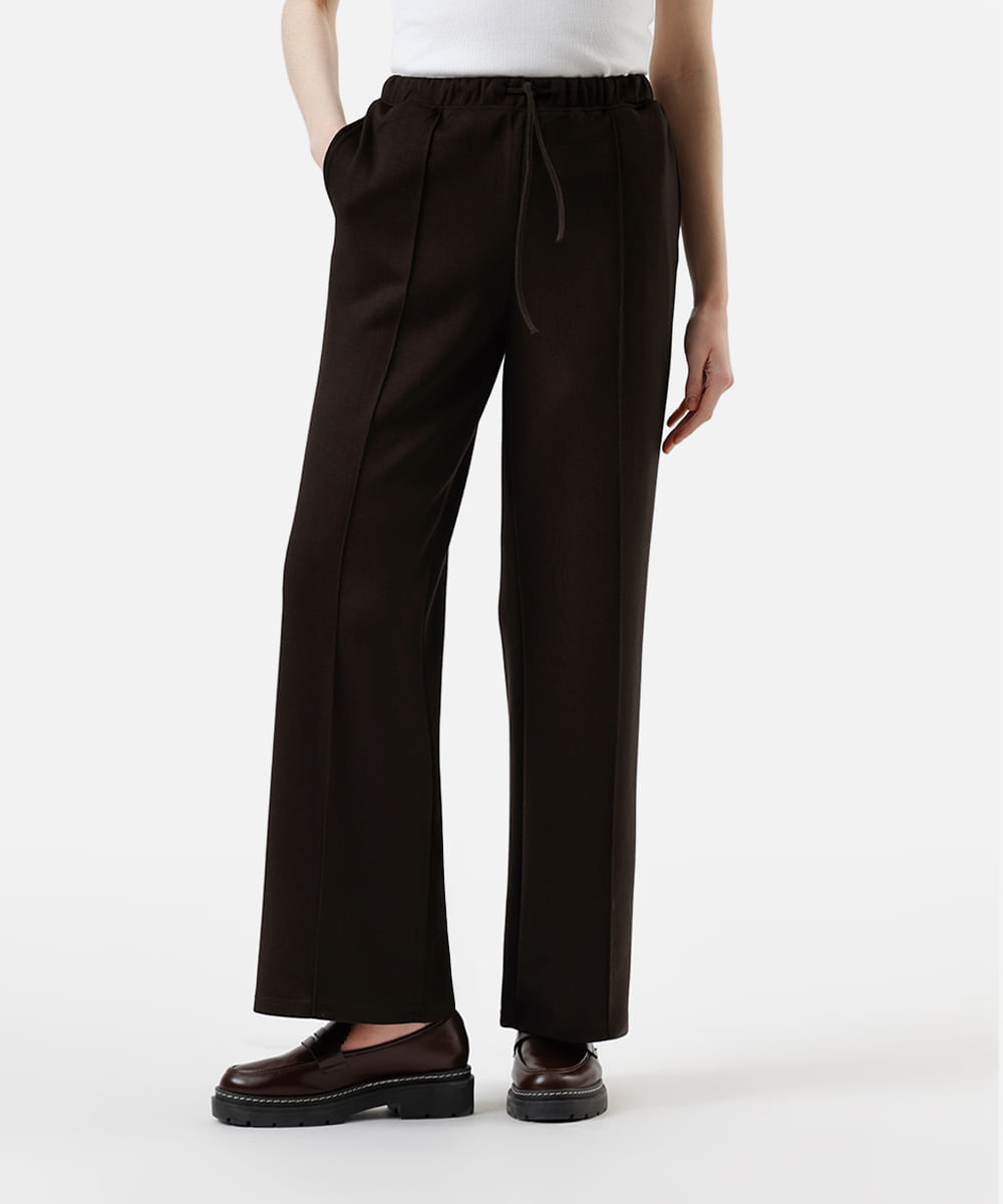 calça jogger básica feminina com nervura marrom