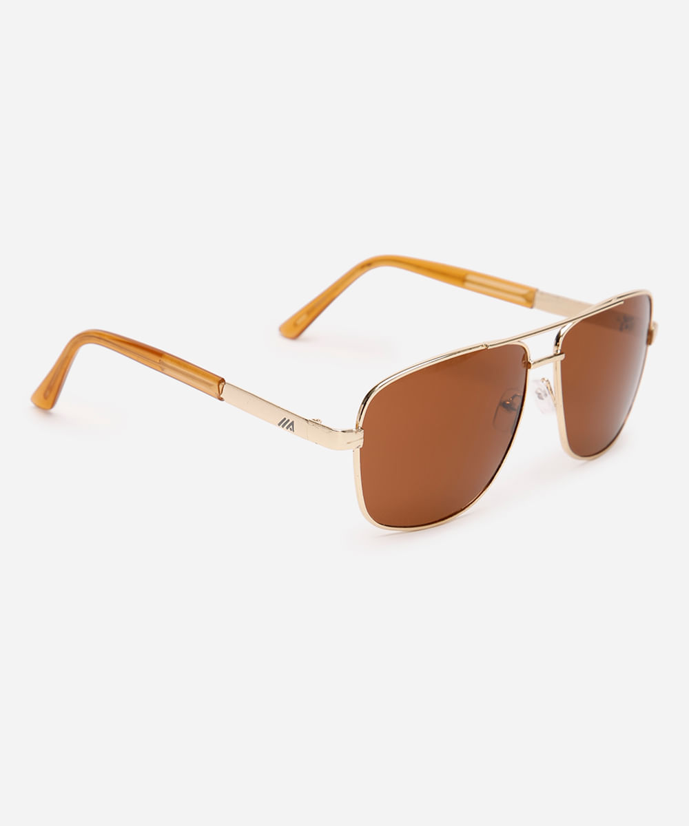 óculos de sol aviador dourado