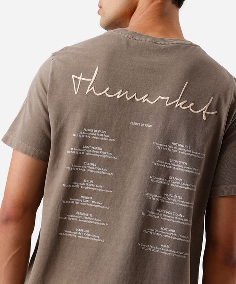 camiseta masculina de algodão estonada estampada marrom