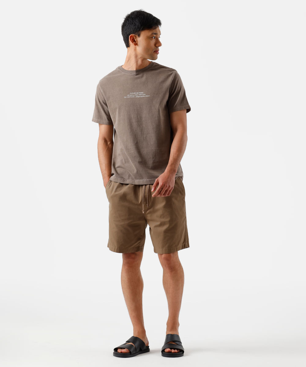 camiseta masculina de algodão estonada estampada marrom