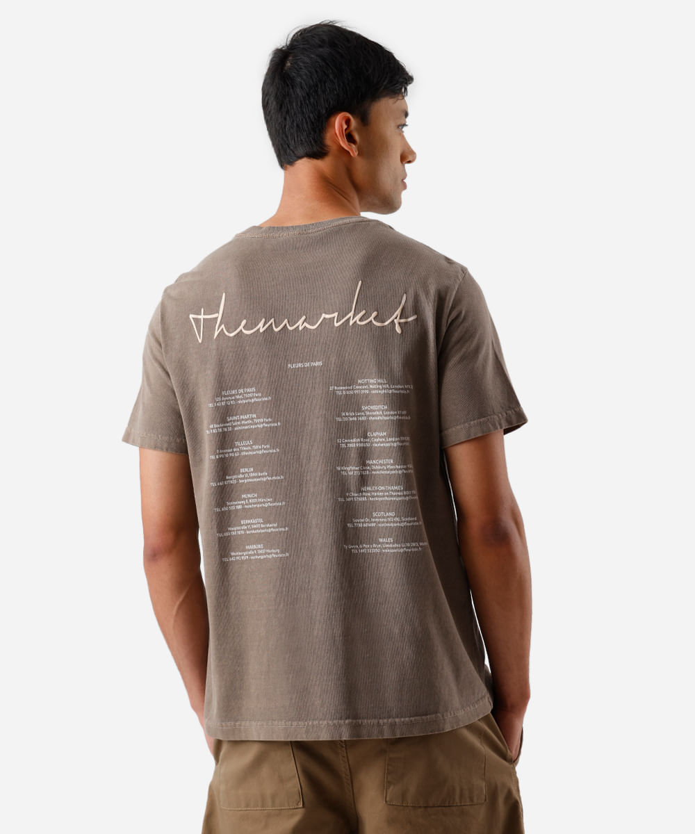 camiseta masculina de algodão estonada estampada marrom