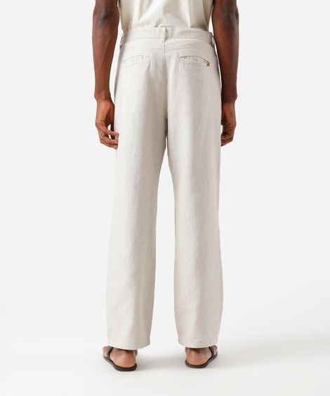 calça baggy masculina com linho e pregas bege