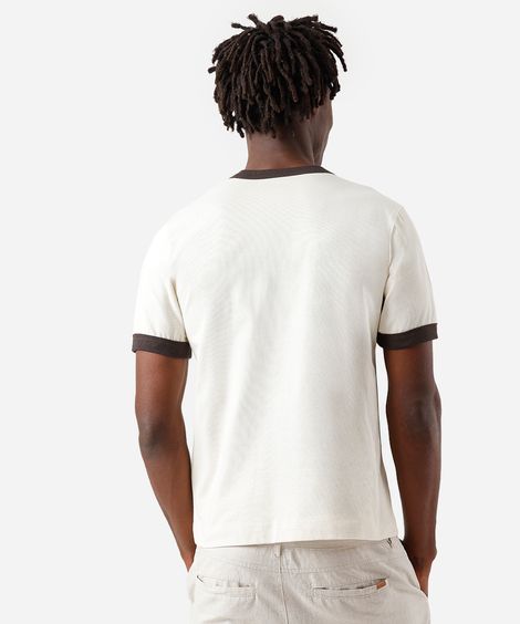 camiseta masculina de algodão bicolor bege