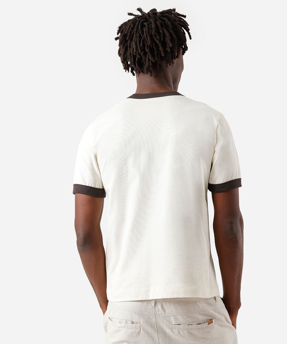 camiseta masculina de algodão bicolor bege