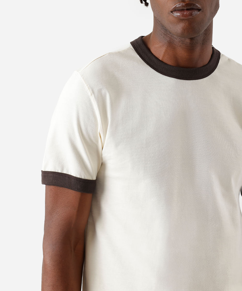 camiseta masculina de algodão bicolor bege