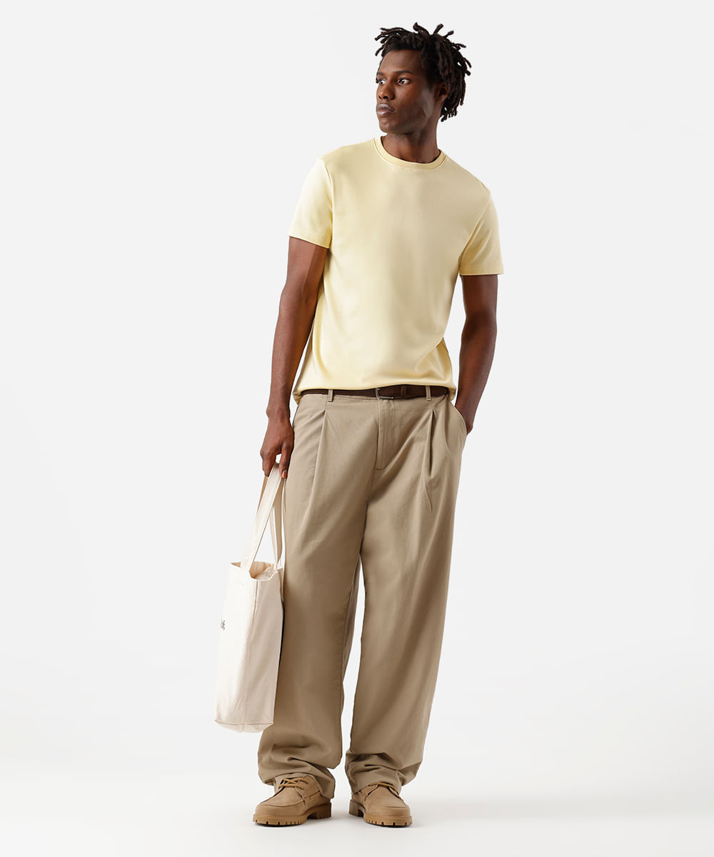 camiseta masculina de algodão peruano slim fit amarela