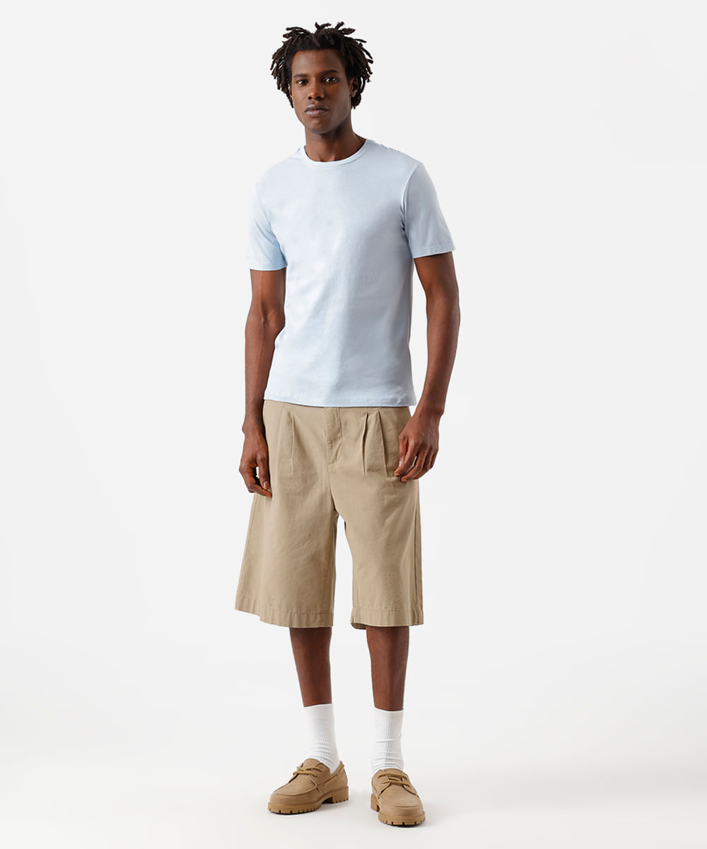 camiseta masculina de algodão básica manga curta azul