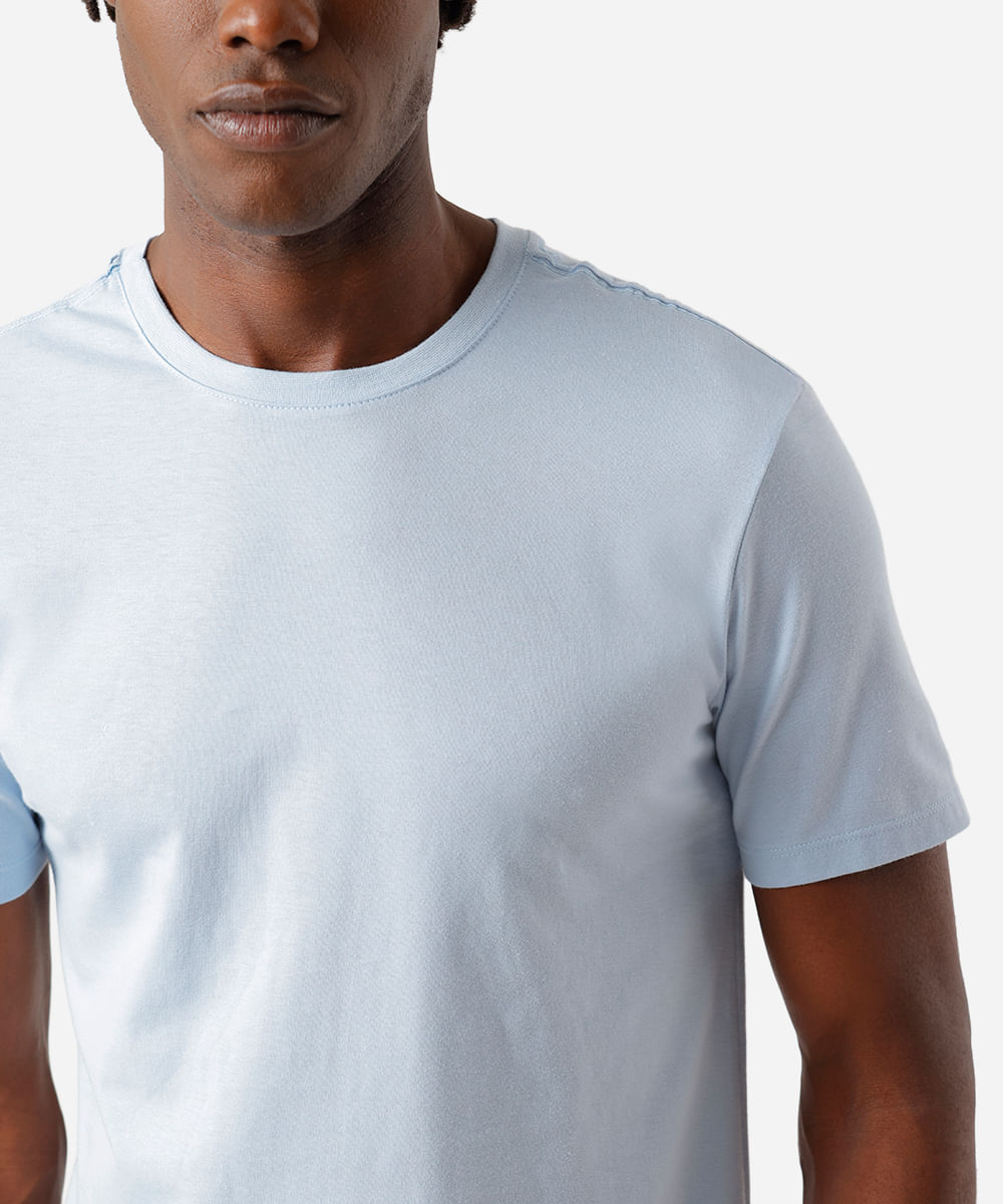 camiseta masculina de algodão básica manga curta azul