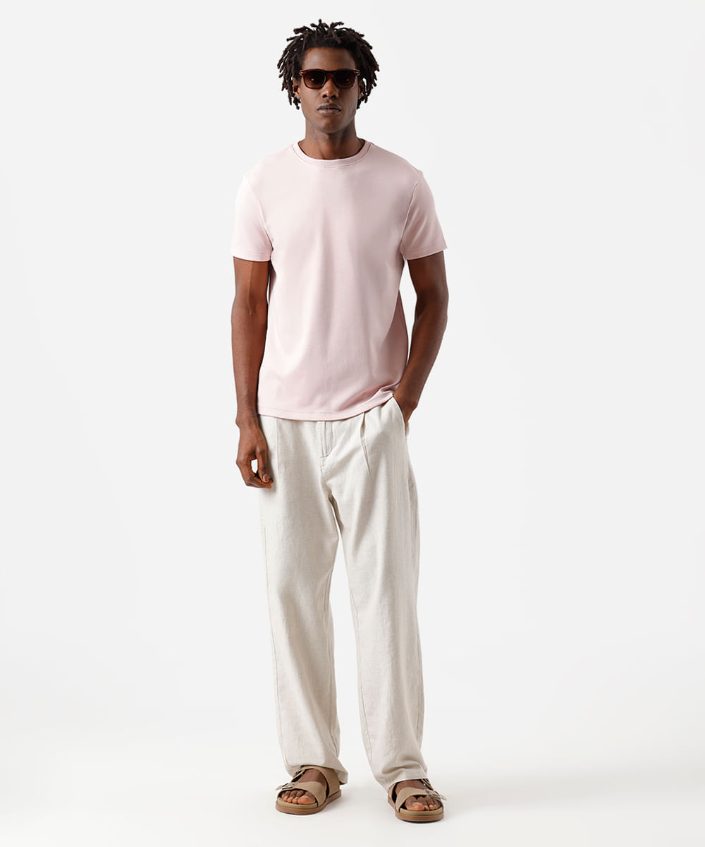 camiseta masculina de algodão peruano slim fit rosa