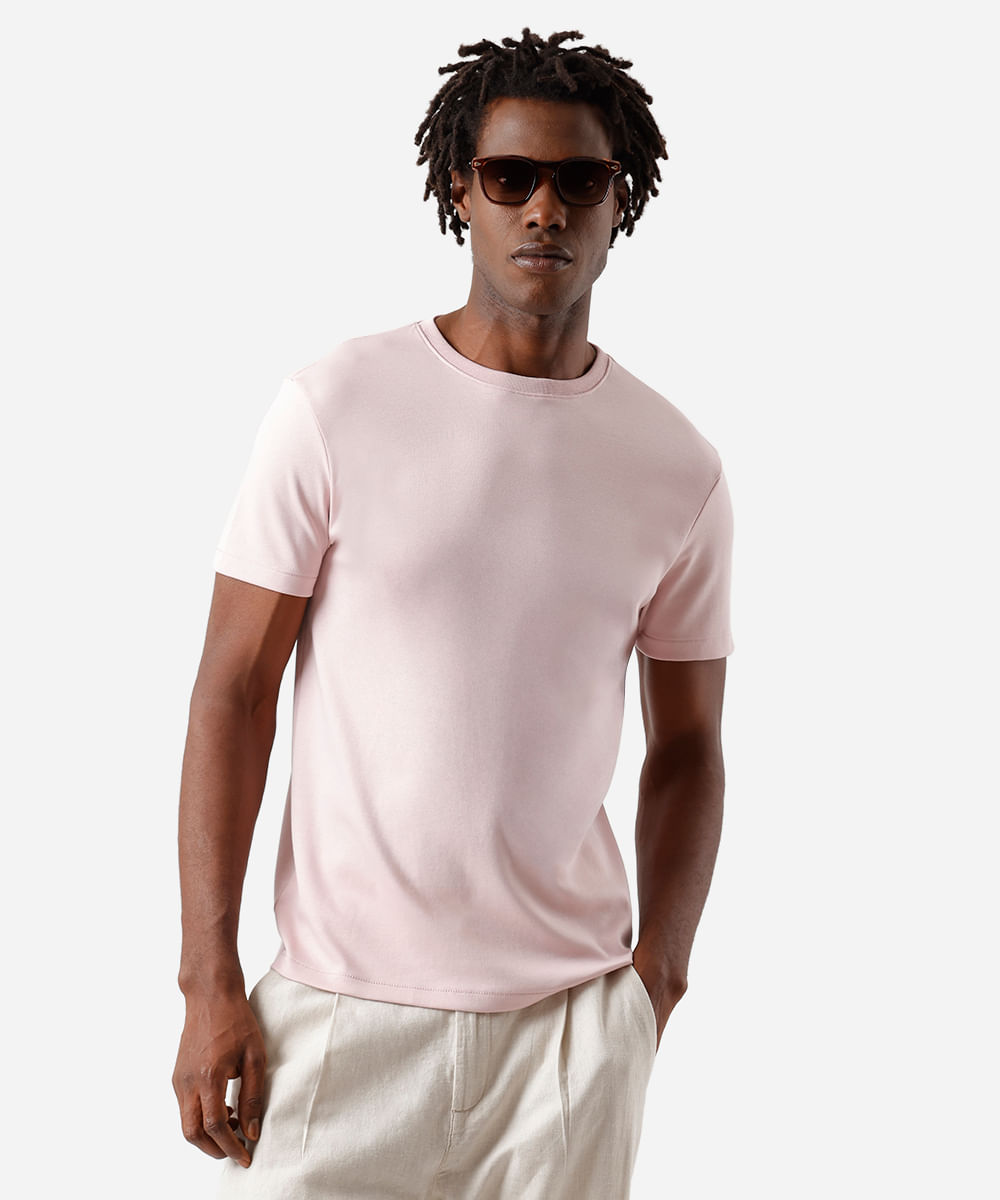 camiseta masculina de algodão peruano slim fit rosa