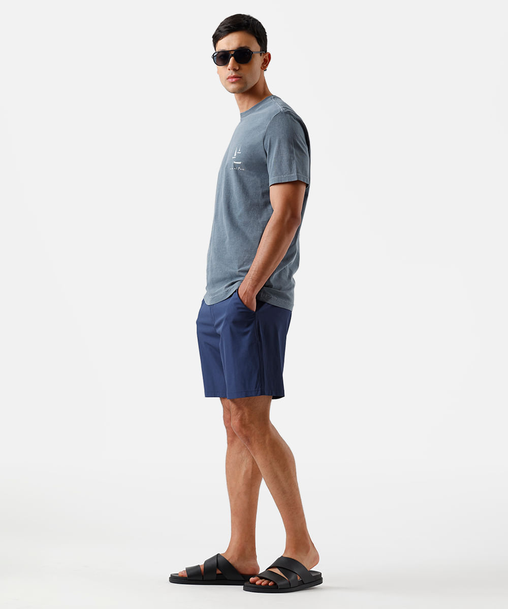 camiseta masculina de algodão estonada estampada azul