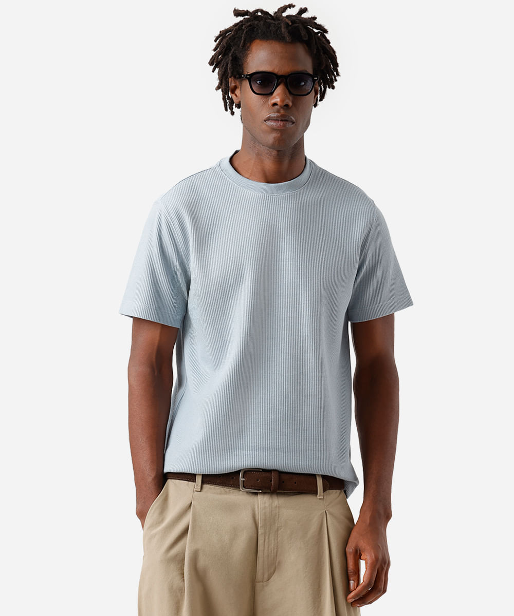 camiseta masculina manga curta texturizada azul