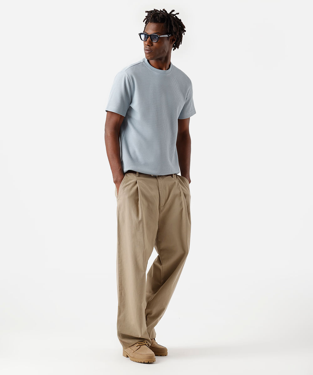 camiseta masculina manga curta texturizada azul